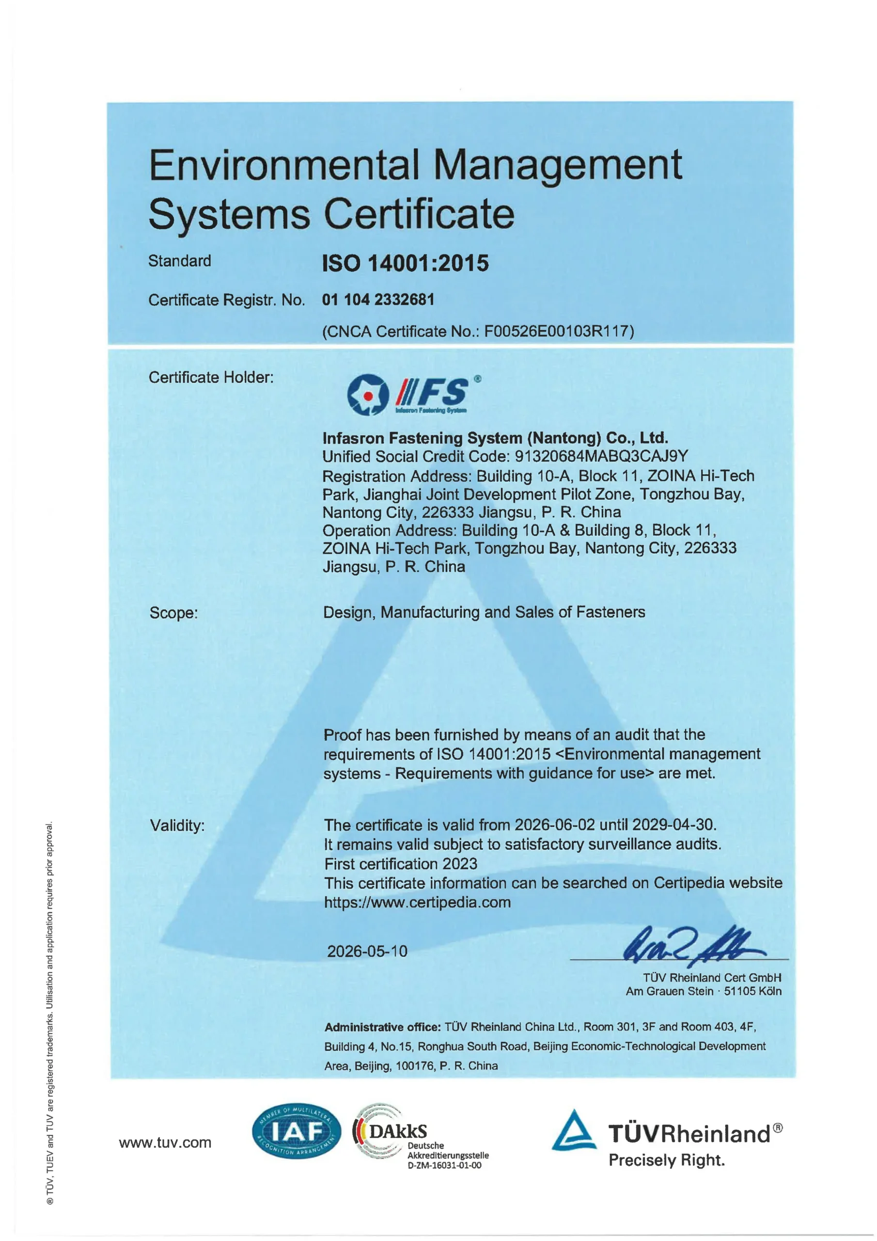 Home ISO 14001 certificate