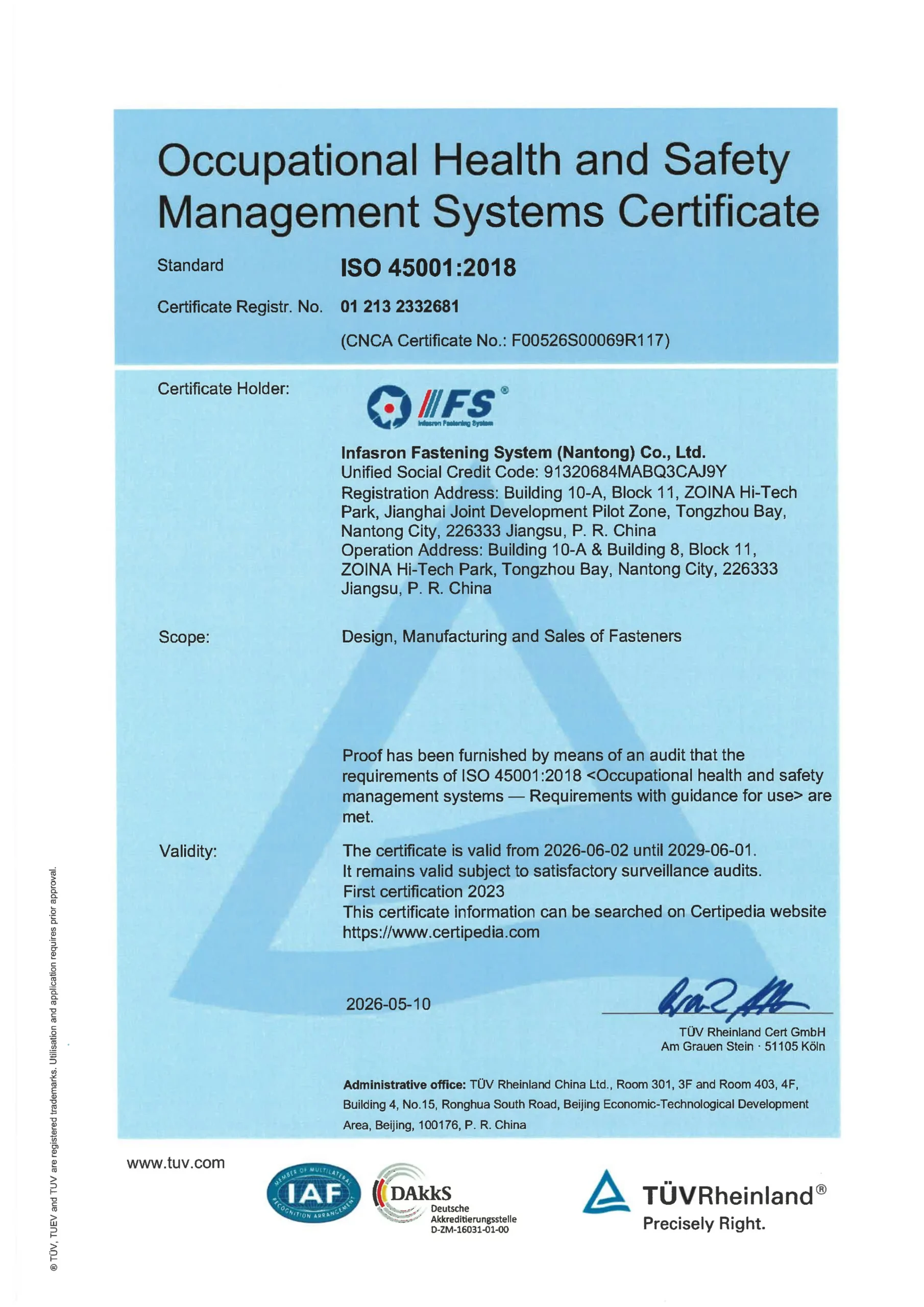 Home ISO 45001 certificate
